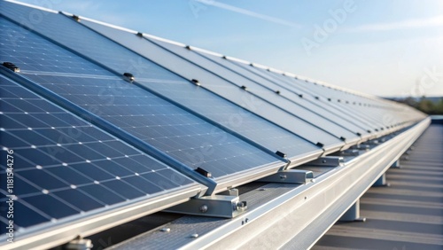 A close view captures a row of solar panel arrays ready for mounting showcasing the slight curvature of each panel that enhances efficiency. The edges reveal predrilled holes for photo