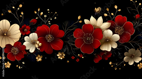 Red & Gold Flowers Bloom El...