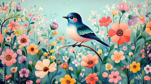 Blue Bird Perches Among Col...