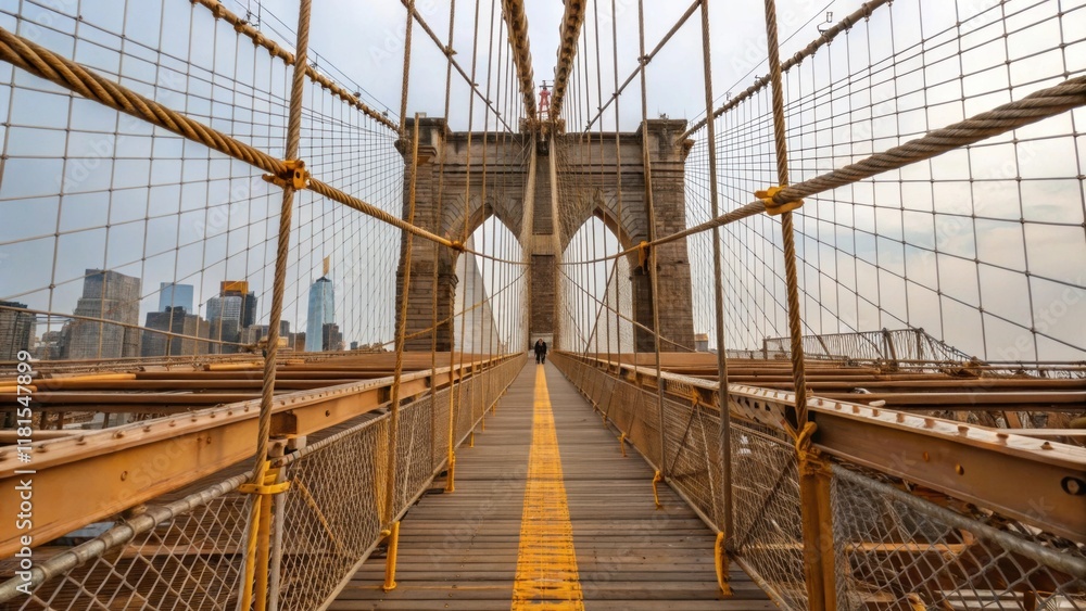 Fototapeta premium A diagonal view of the scaffolding as it sweeps towards the bridges planned entry point showcasing the intricate lattice of supports and the textured surfaces of wood and steel.