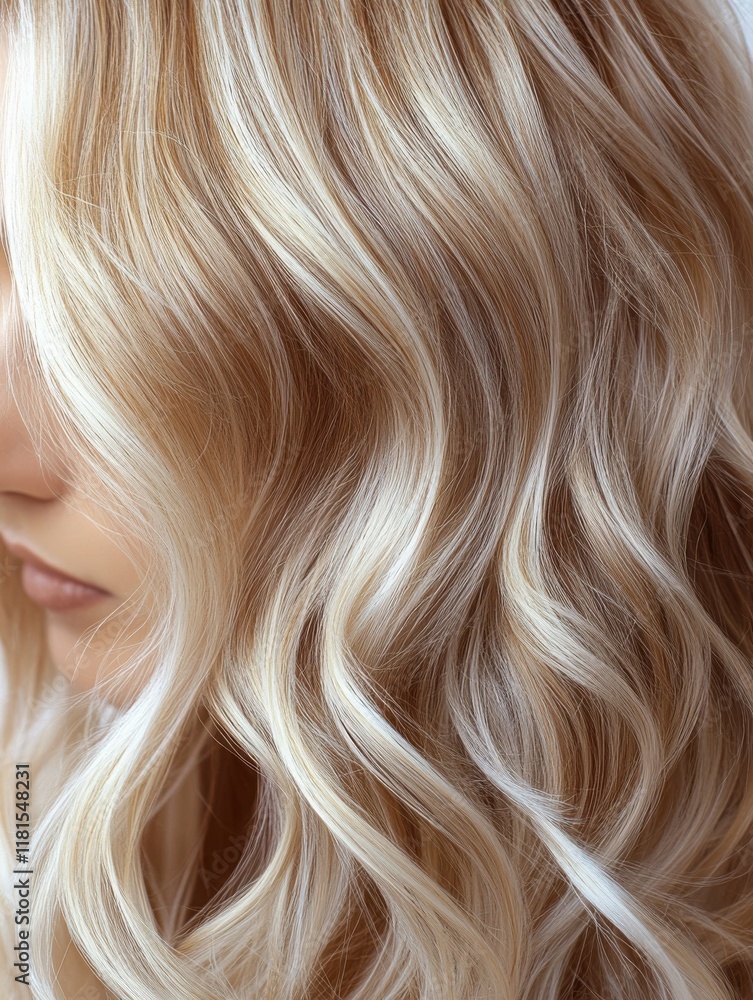 Stunning close-up of luxurious wavy blonde hair showcasing natural shine and texture in warm light Stunning close-up of luxurious wavy blonde hair showcasing natural shine and texture in warm light
