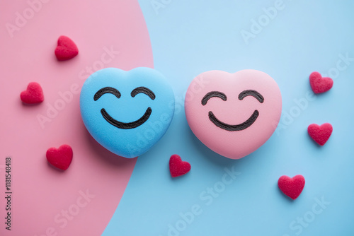 Two smiley in love on blue background valentines day concept