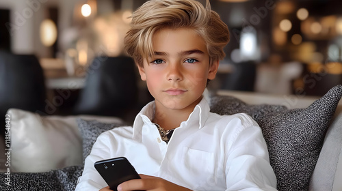 Boy Uses Smartphone, Browse...