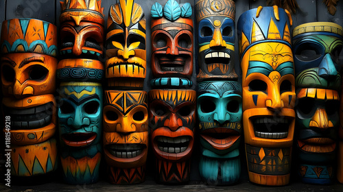 Tribal Masks Display Colorf...