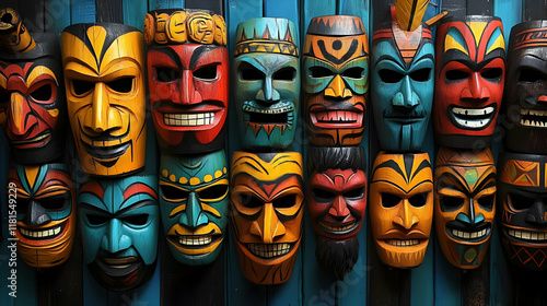 Wooden Masks Displayed on B...