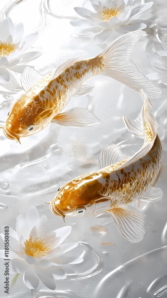 Traditional Chinese 3D Pond and Koi Poster Background Traditional Chinese 3D Pond and Koi Poster Background