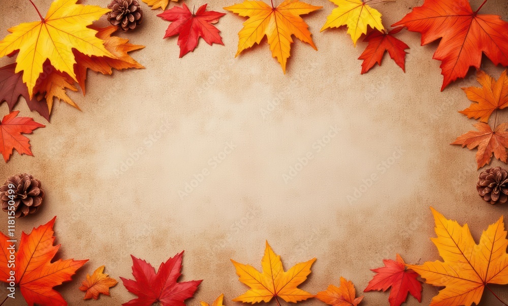 Colorful autumn leaves frame a blank canvas Colorful autumn leaves frame a blank canvas