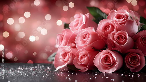 Pink Roses Bouquet Sparkles...