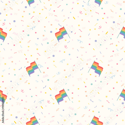 LGBTQ seamless pattern with rainbow flag. Pride Parade. Pride Month multi colored fun backdrop