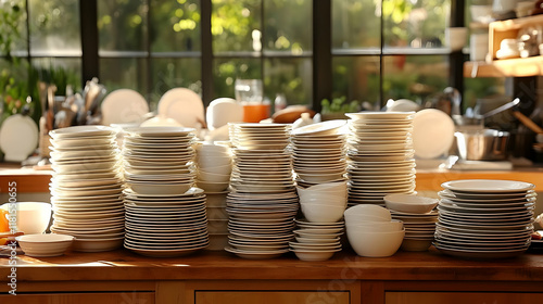 Dishes Stacked High on Kitc...