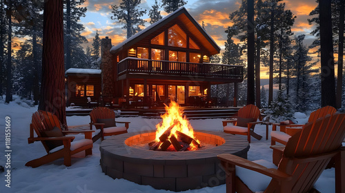 Cozy Cabin Glows: Fire Pit,...