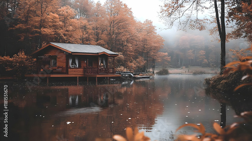 Cabin Reflects on Calm Lake...