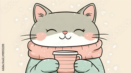 Cute Cat Enjoys Warm Drink ...