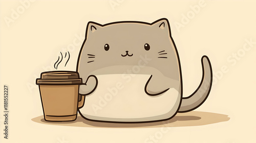 Cute Cat Enjoys Hot Coffee:...