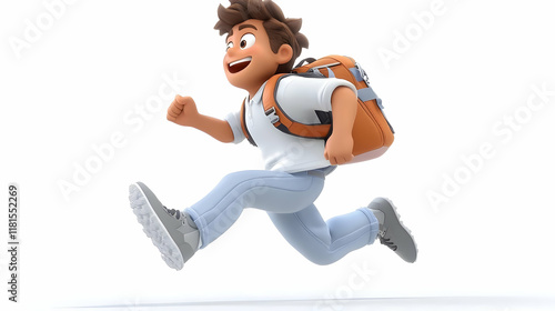 Cartoon Boy Runs with Backp...
