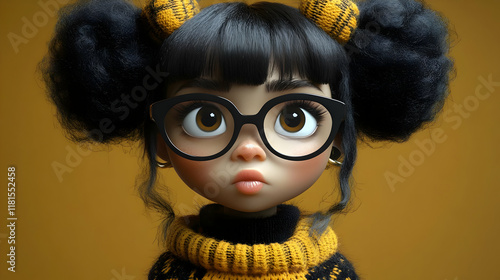 Cute Cartoon Girl Wears Gla...