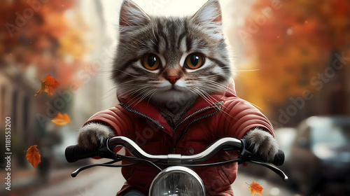 Cat Rides Bicycle Through A...