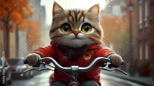 Cat Rides Bicycle Through C...