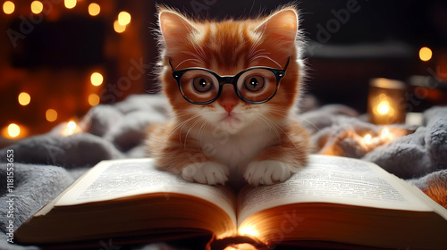 Cute Kitten Reads a Book by...