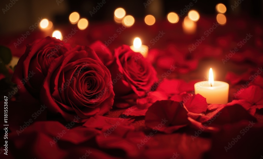 Romantic red roses and candlelight ambiance Romantic red roses and candlelight ambiance