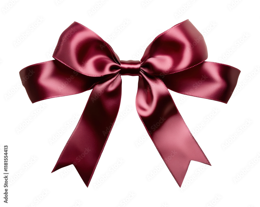 Glossy burgundy satin bow with ribbon tails, decorative gift element for celebrations, holidays, and festive design projects isolated on transparent background Glossy burgundy satin bow with ribbon tails, decorative gift element for celebrations, holidays, and festive design projects isolated on transparent background