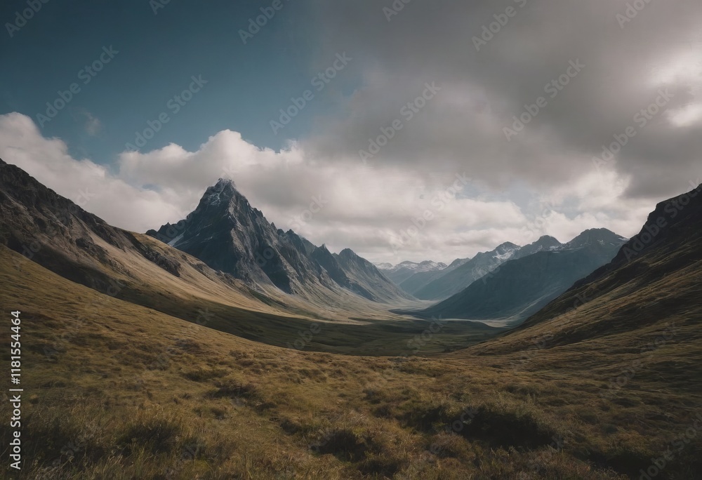 picturesque mountain landscape, realistic illustration picturesque mountain landscape, realistic illustration