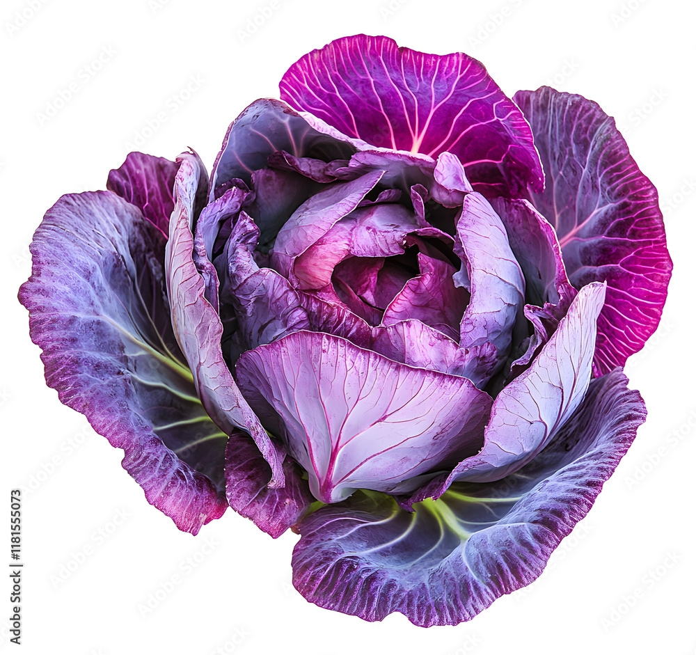 Obraz premium A photograph of a cabbage, against a white background, captured in high-definition. 