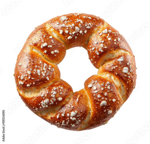 Traditional German pretzel with salted surface and golden brown twist, ideal for bakery promotions, food photography, or Oktoberfest-themed projects isolated on transparent background.