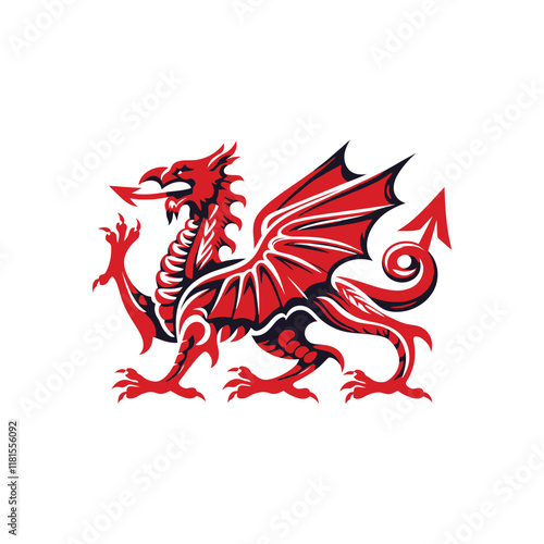 Iconic Welsh Red Dragon Illustration Perfect for St Davids Day Graphics and Decorations