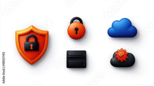 Colorful icons representing safety, security, and cloud storage in digital design.