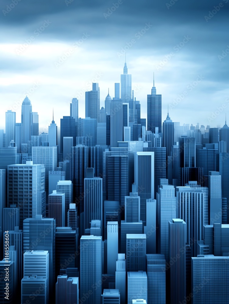 Aerial view of modern city skyline in blue tones. Aerial view of modern city skyline in blue tones.