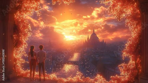 Couple Watches Sunset Over ...