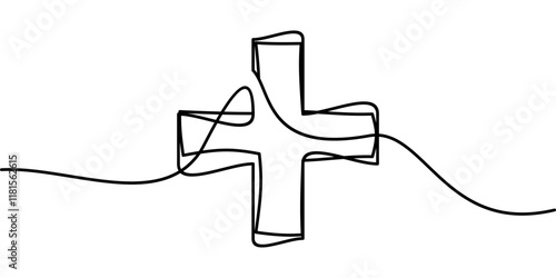 continuous line drawing of plus symbol. abstract line art illustration