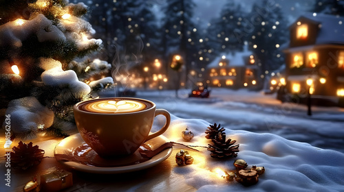 Hot Coffee Steams on Snowy ...