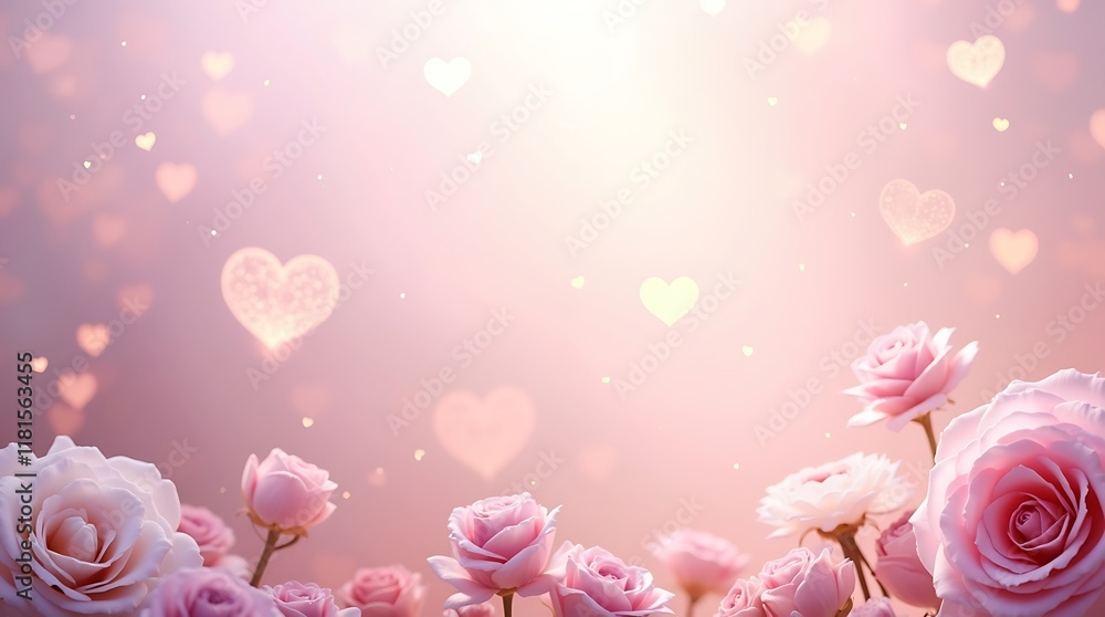 Fototapeta premium Romantic Pink Roses and Hearts Background: A Valentine's Day Delight