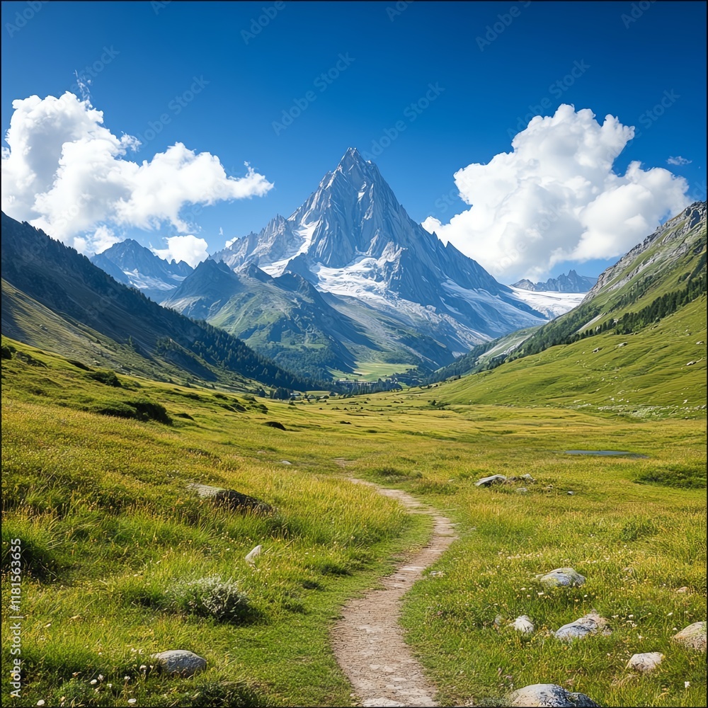 Fototapeta premium Breathtaking mountain view in serene landscape.