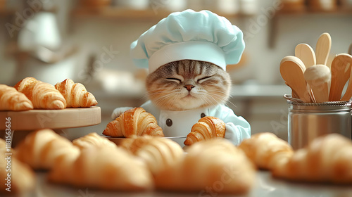 Cat Chef Bakes Croissants S...