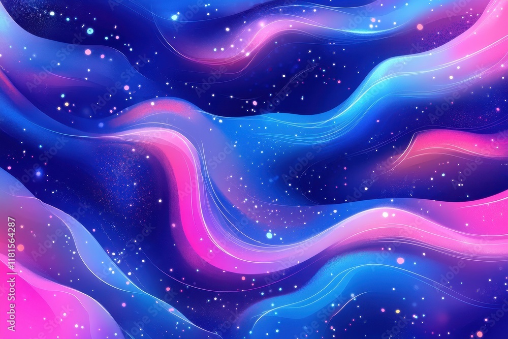 Abstract Cosmic Waves Background with Glittering Stars and Gradient Colors. Abstract Cosmic Waves Background with Glittering Stars and Gradient Colors.