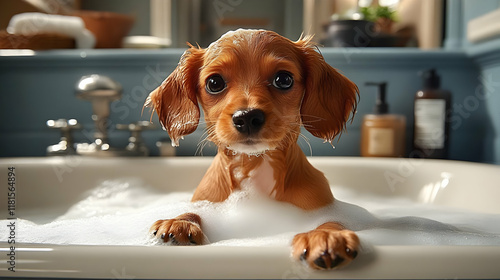 Puppy Takes a Relaxing Bubb...