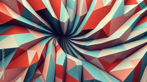 Wallpaper Mural Abstract swirling low-poly geometric background with red, teal, and beige polygons creating a vortex effect. Torontodigital.ca