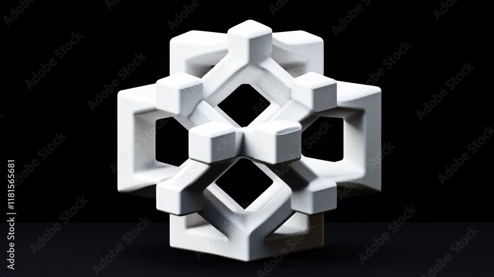 White abstract geometric 3D model on black background. White abstract geometric 3D model on black background.
