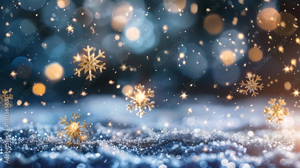 A cluster of sparkling snowflakes floating in the air, illuminated by soft winter light with a cool-toned background A cluster of sparkling snowflakes floating in the air, illuminated by soft winter light with a cool-toned background