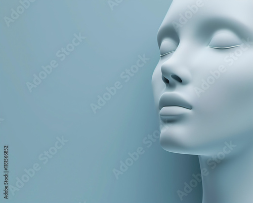 Wallpaper Mural Minimalist Blue Sculpture Portrait Illustration with Serene Expression Torontodigital.ca