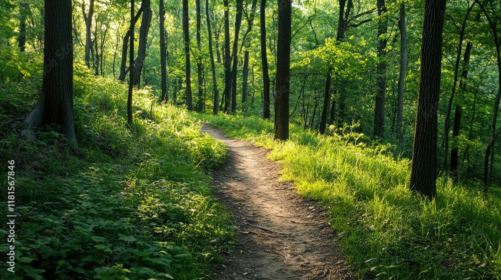 Fototapeta premium A lush forest trail showcasing layers of vegetation and the harmonious coexistence of diverse species