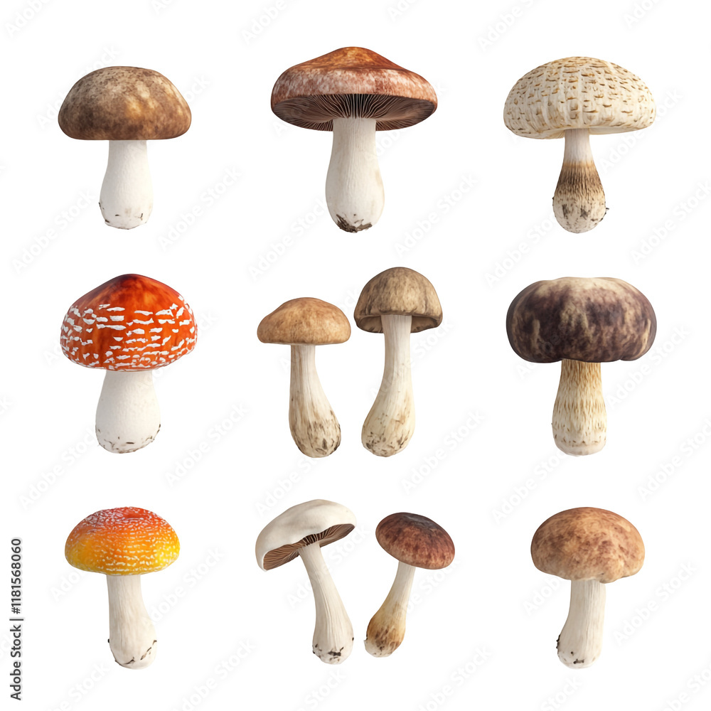 A Colorful Collection of Mushrooms Delightful Fungi Variety Nature's Wonders A Colorful Collection of Mushrooms Delightful Fungi Variety Nature's Wonders