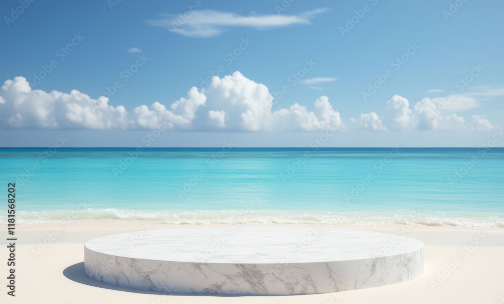 Serene beach with a marble platform Serene beach with a marble platform