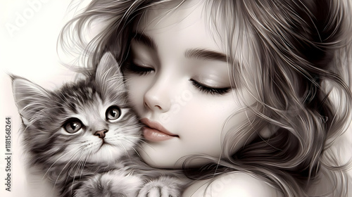 Kitten Cuddles: Girl and Ca...