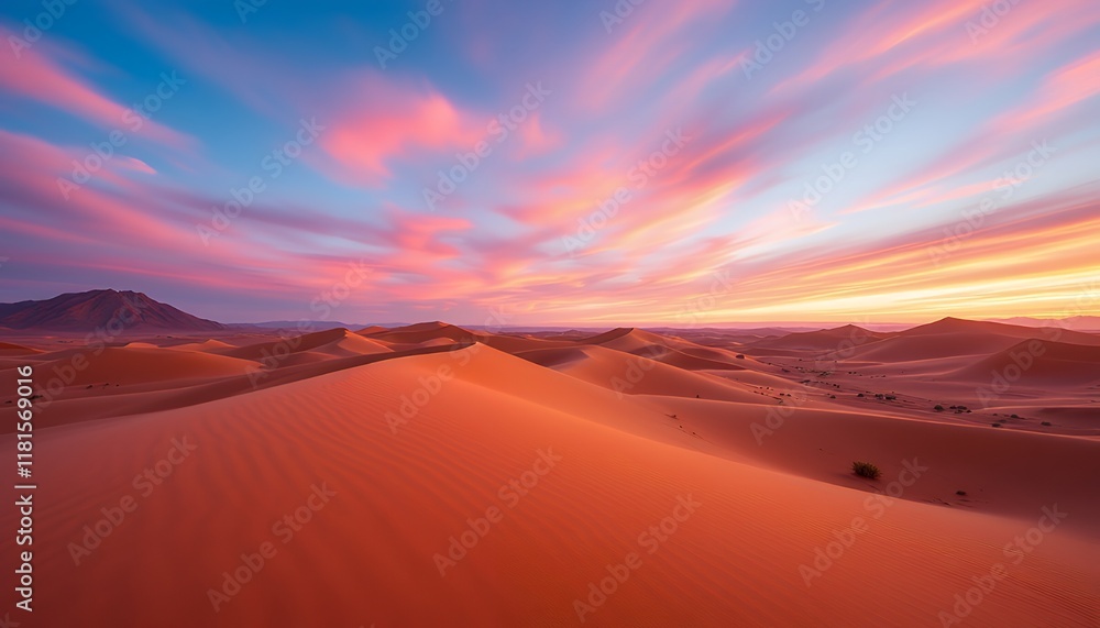 Naklejka premium Breathtaking Desert Sunrise with Dramatic Pink Skies