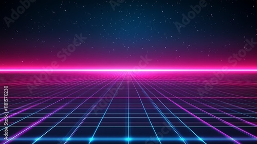 Wallpaper Mural Neon Grid and Starry Sky Creating a Timeless Sci-Fi Digital Landscape : Generative AI Torontodigital.ca