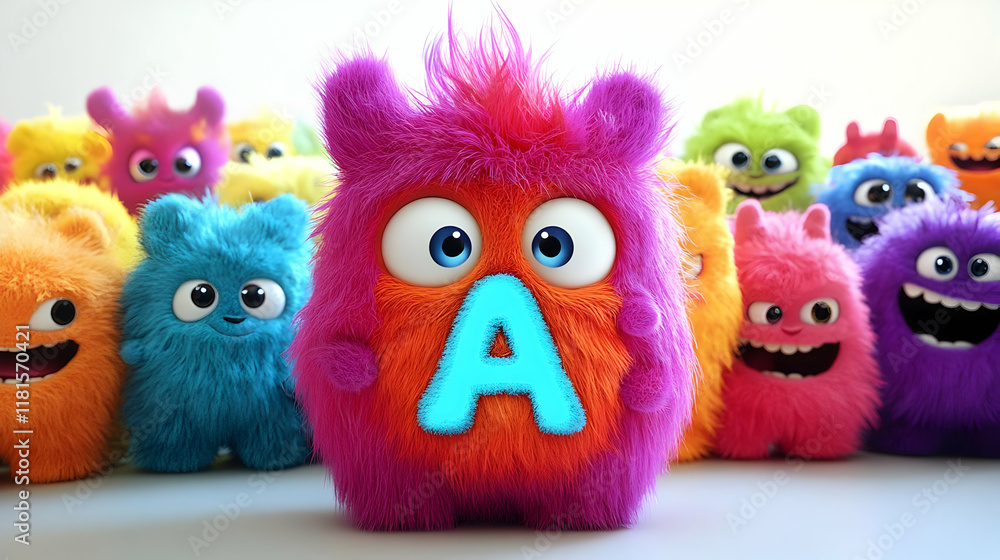 Obraz premium Colorful Fluffy Monsters Show the Alphabet Fun